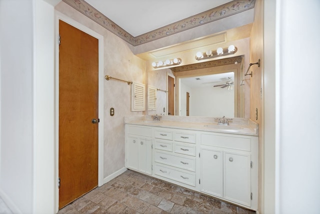 bathroom with vanity and ceiling fan