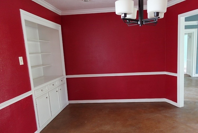 600 Daily St, Jasper, TX 75951 - unfurnished dining area featuring a chandelier, finished concrete floors, and crown molding