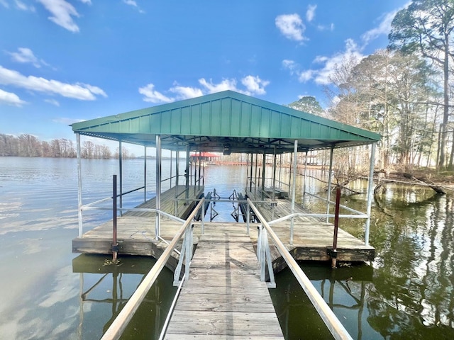 dock area with a water view