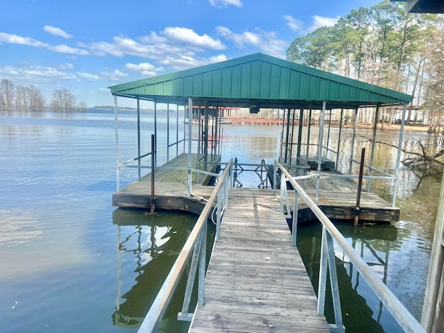 view of dock with a water view