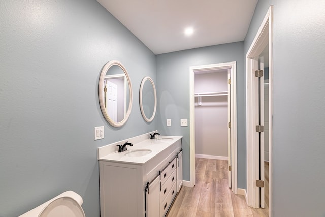 bathroom with vanity and hardwood / wood-style flooring