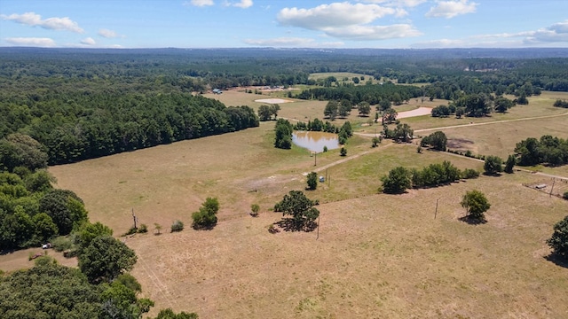 aerial view featuring a rural view and a water view