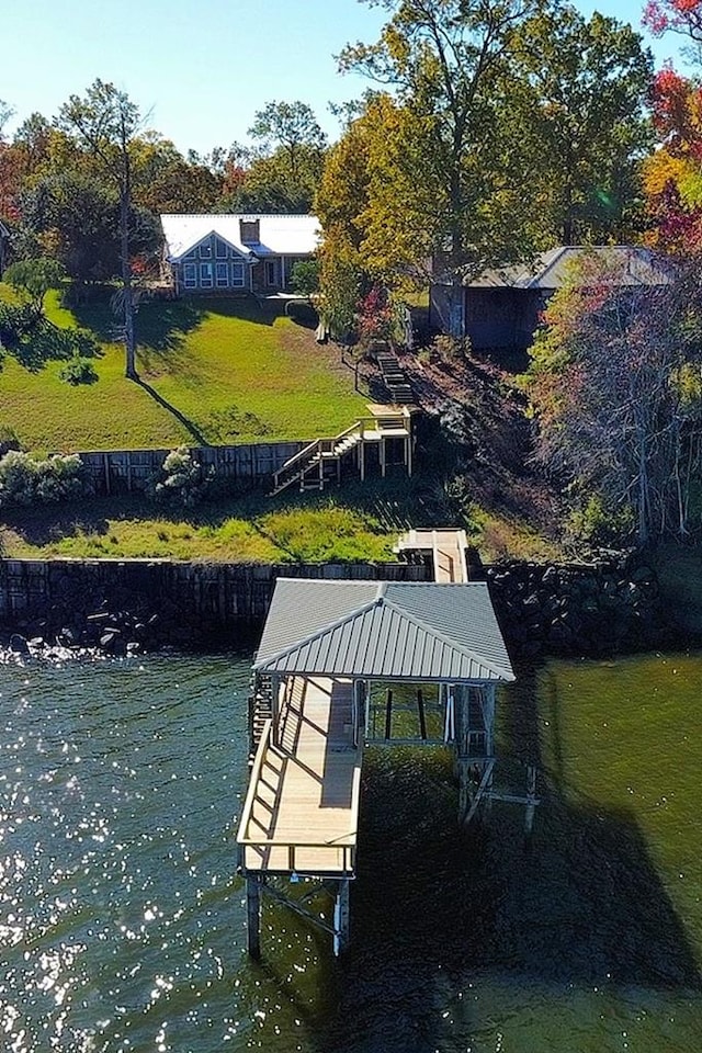 view of dock with a water view