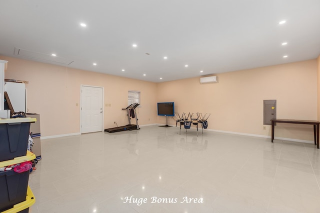 309 Hunters Creek Dr, Lufkin, TX 75901 - rec room featuring attic access, light tile patterned floors, recessed lighting, and a wall mounted AC