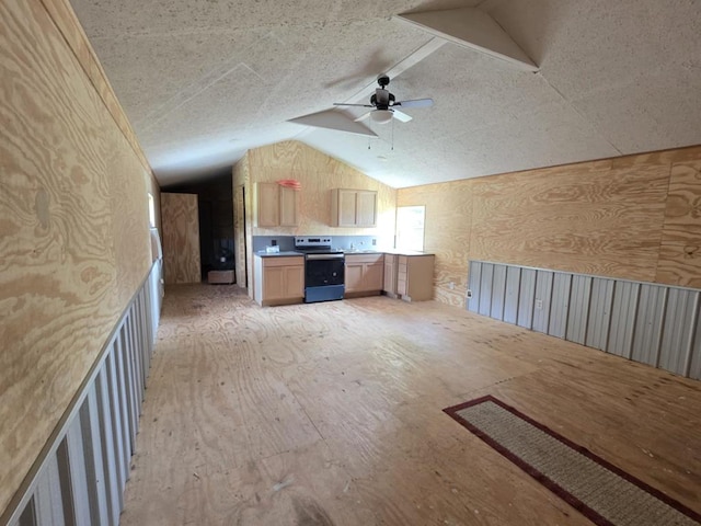 247 Fm 1645, Timpson, TX 75975 - unfurnished living room featuring ceiling fan and lofted ceiling