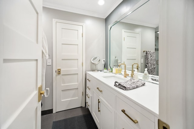 1405 Oak Hill Pl, Lufkin, TX 75904 - bathroom featuring vanity, crown molding, recessed lighting, and tile patterned flooring