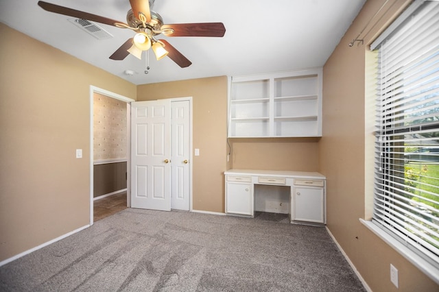 4 Pinemont Pl, Lufkin, TX 75904 - unfurnished office featuring a ceiling fan, built in study area, and carpet floors