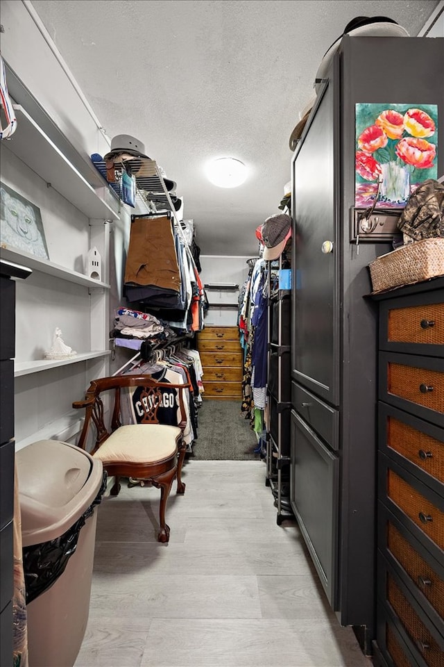 walk in closet featuring light hardwood / wood-style flooring