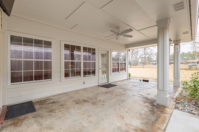 view of patio / terrace featuring ceiling fan