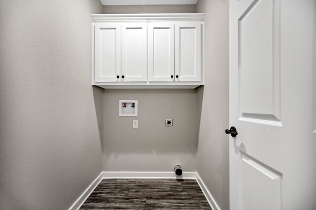 2510 Jimmie, Lufkin, TX 74904 - laundry room with baseboards, hookup for a washing machine, electric dryer hookup, dark wood-style flooring, and cabinet space