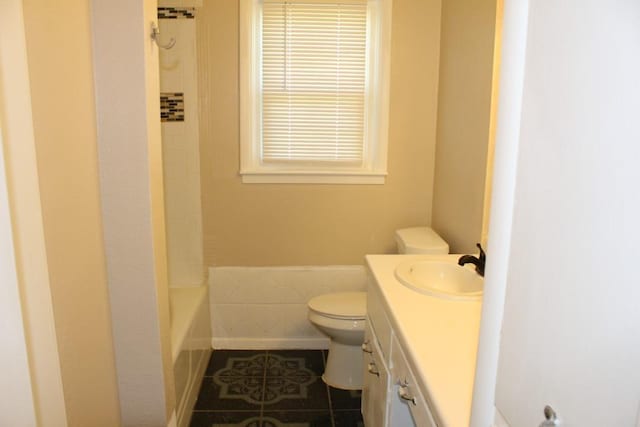 bathroom featuring tile patterned flooring, vanity, and toilet