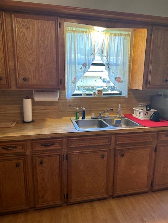 kitchen with sink and light hardwood / wood-style floors