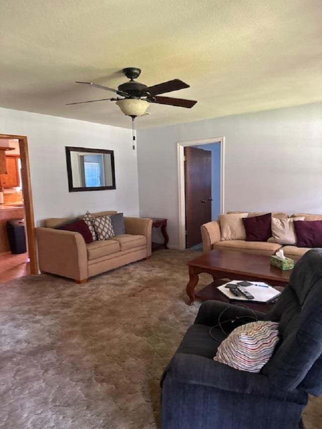 living room with ceiling fan