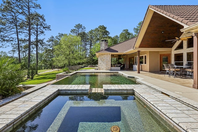 225 Mcgregor Dr, Brookeland, TX 75931 - outdoor pool featuring a patio and ceiling fan