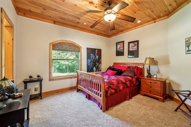 225 Mcgregor Dr, Brookeland, TX 75931 - carpeted bedroom with baseboards, a ceiling fan, and wooden ceiling