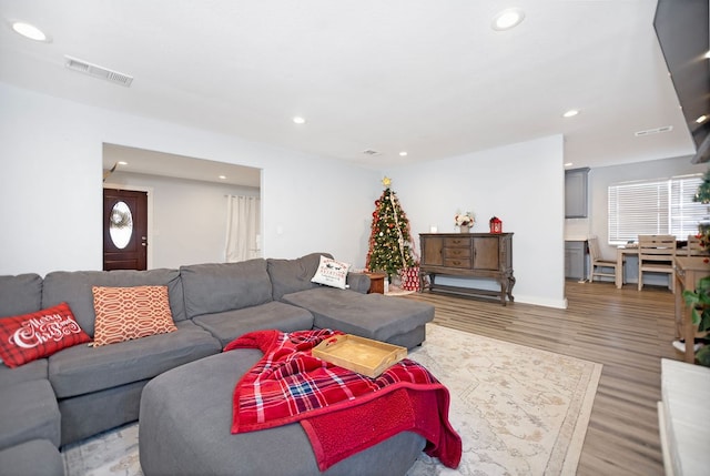 living room featuring dark hardwood / wood-style floors