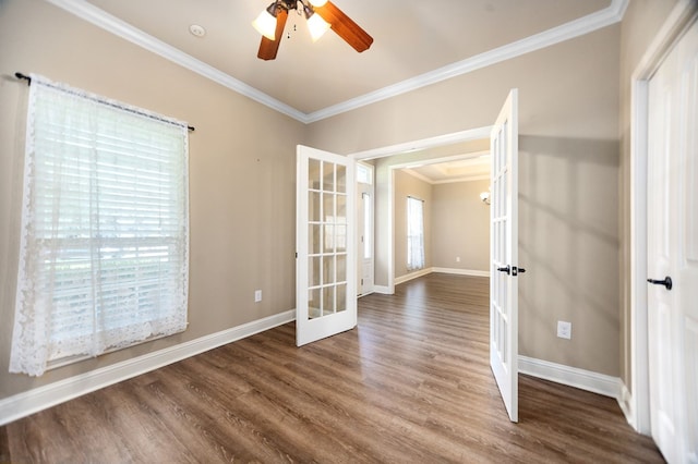 113 Westfield Loop, Lufkin, TX 75904 - unfurnished room featuring french doors, ornamental molding, wood finished floors, and ceiling fan