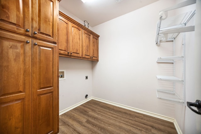 113 Westfield Loop, Lufkin, TX 75904 - laundry area with electric dryer hookup, cabinet space, hookup for a washing machine, and dark wood-type flooring