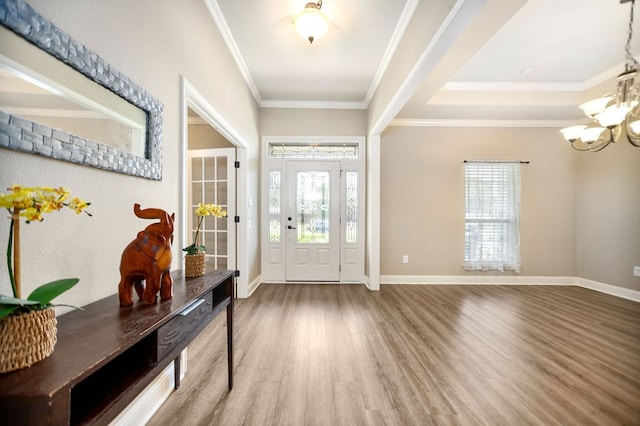 113 Westfield Loop, Lufkin, TX 75904 - entryway featuring wood finished floors, a chandelier, and crown molding