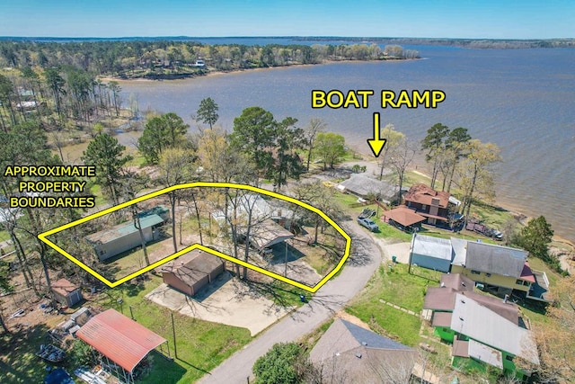 aerial view with a water view