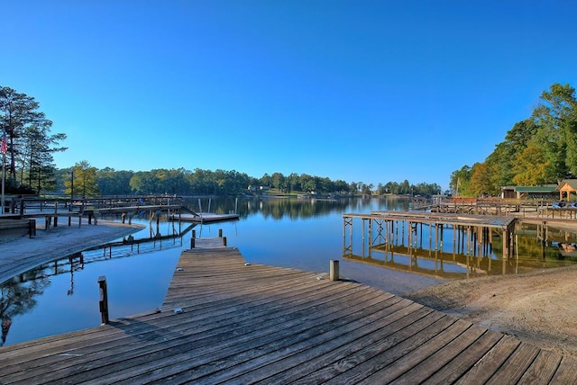 view of dock with a water view