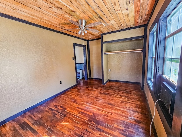 1026 Berry Rd, Lufkin, TX 75904 - unfurnished bedroom featuring a textured wall, wood ceiling, wood finished floors, a closet, and ceiling fan