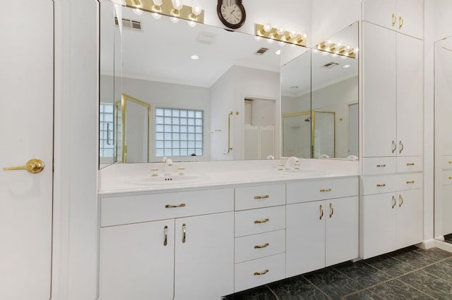 bathroom featuring vanity and crown molding