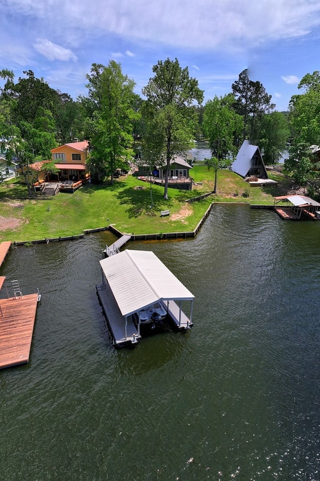 dock area with a water view