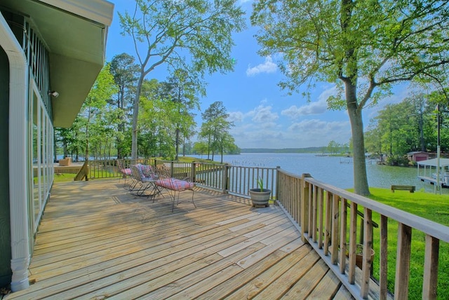 deck with a water view