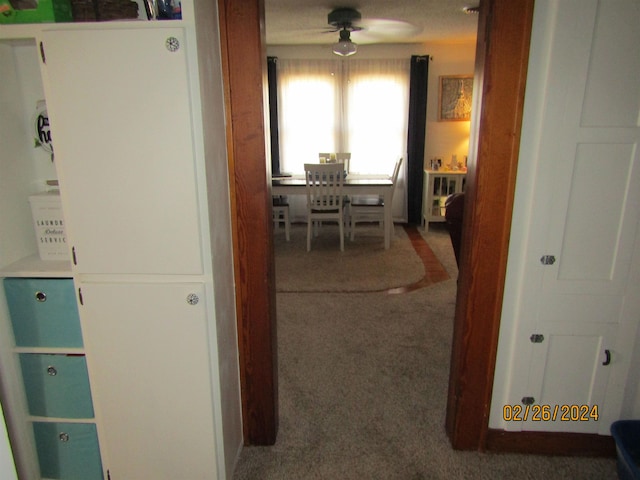 hallway with carpet flooring