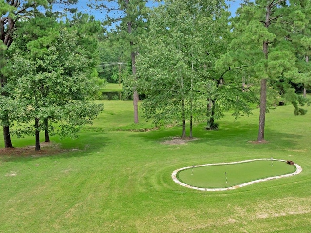 2102 Brentwood Dr, Lufkin, TX 75901 - surrounding community with a putting green, a lawn, view of wooded area, and view of golf course