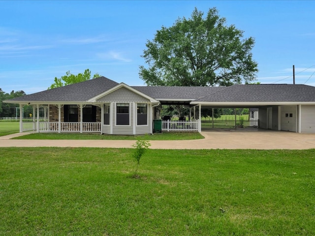 view of community with fence, a carport, and a yard