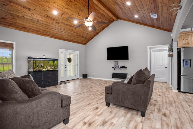 2607 Old Union Rd, Lufkin, TX 75904 - living area with wooden ceiling with exposed beams, light wood-type flooring, ceiling fan, recessed lighting, and baseboards