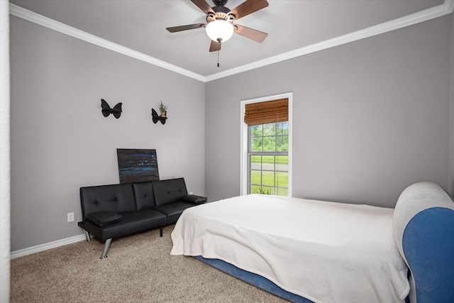 2607 Old Union Rd, Lufkin, TX 75904 - bedroom featuring ornamental molding, baseboards, carpet, and ceiling fan