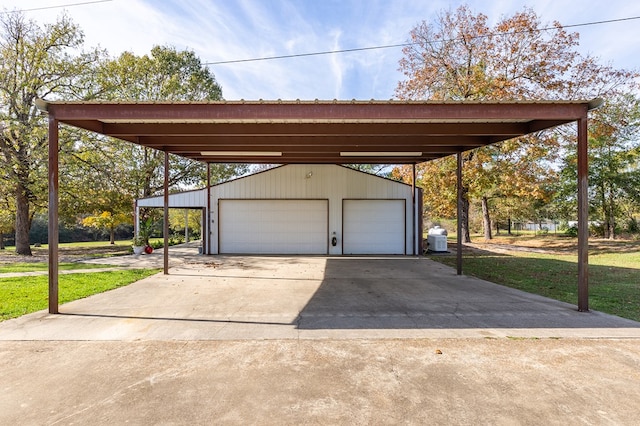 garage with a lawn