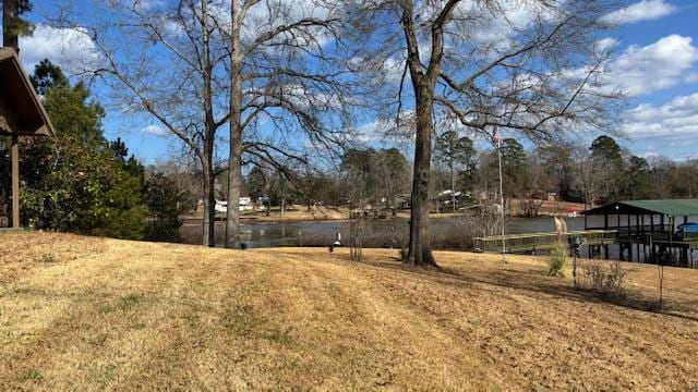 view of yard with a water view