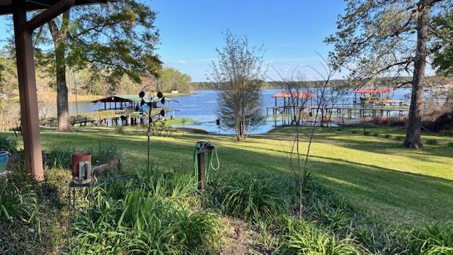 view of yard with a water view