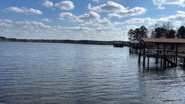 view of dock with a water view