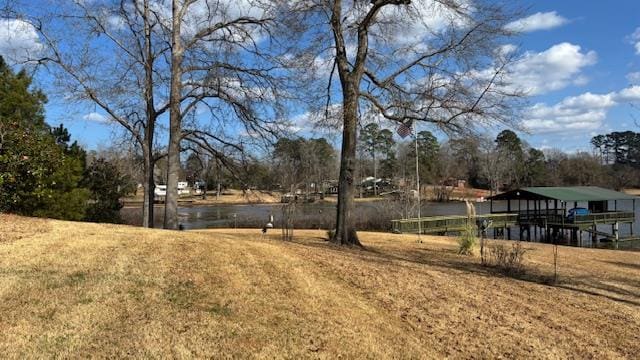 view of yard with a water view