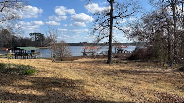 view of yard with a water view