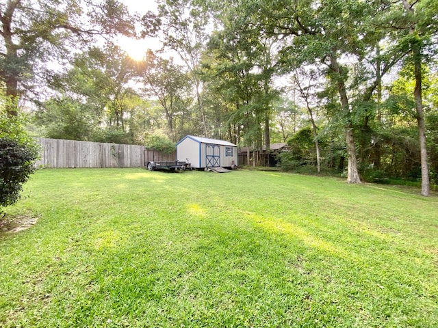 view of yard with a shed