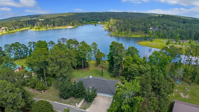627 Shoreline Dr, Brookeland, TX 75931 - aerial view of property and surrounding area featuring a forest and a large body of water
