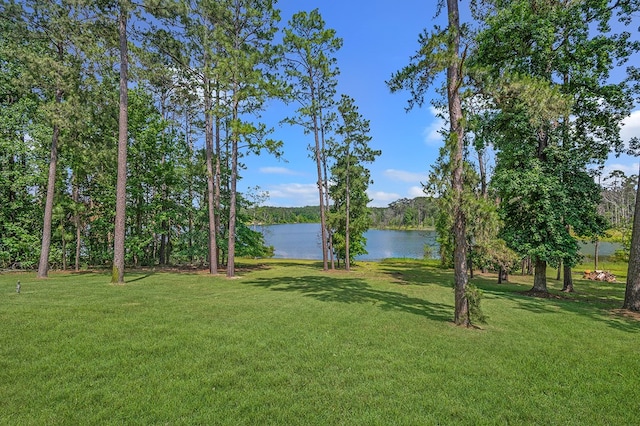 627 Shoreline Dr, Brookeland, TX 75931 - view of green lawn featuring a water view
