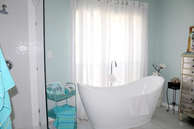 bathroom with a washtub and a wealth of natural light