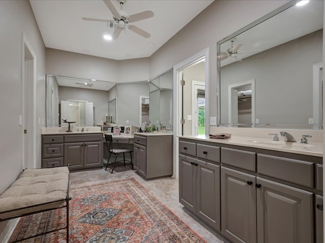 3274 Cc Rd, Diboll, TX 75941 - bathroom with ceiling fan and two vanities