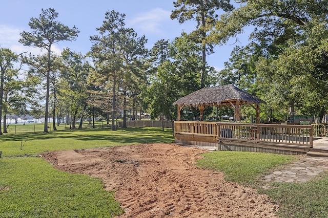 view of community featuring a gazebo and a lawn