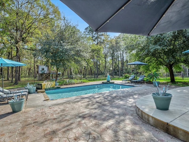 view of swimming pool featuring a patio