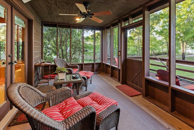 334 Pineknot Ln, Milam, TX 75959 - sunroom with french doors and ceiling fan