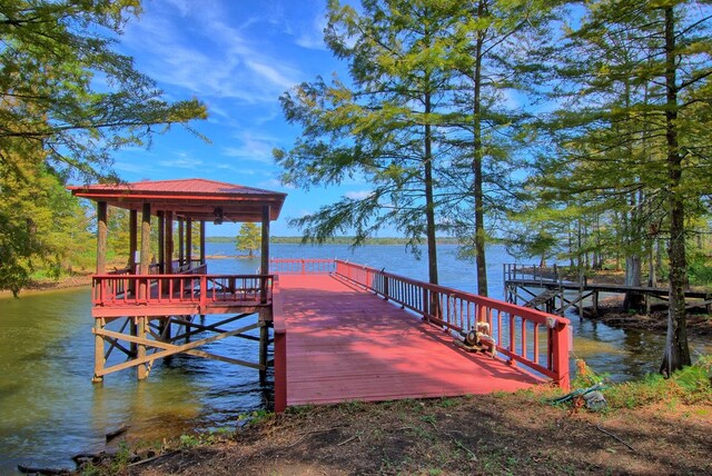 dock area featuring a water view