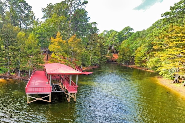 view of dock with a water view